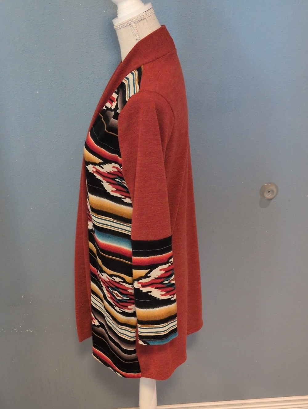 Vintage 90's Vision Aztec Print Southwest Open Front USA Made Cardigan Fall - Picture 3 of 8